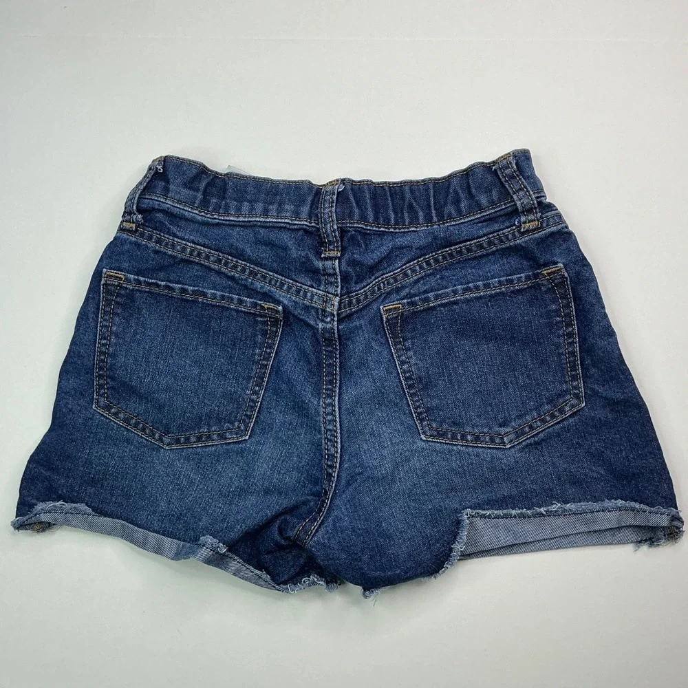 Old Navy Dark Indigo Denim Shorts Kids Size 10 Sky High Rise Raw Hem